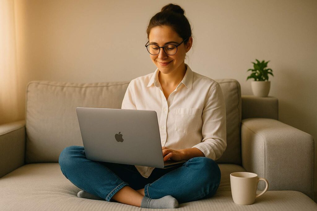 Skuteczność terapii online – młoda kobieta po sesji online z psychologiem