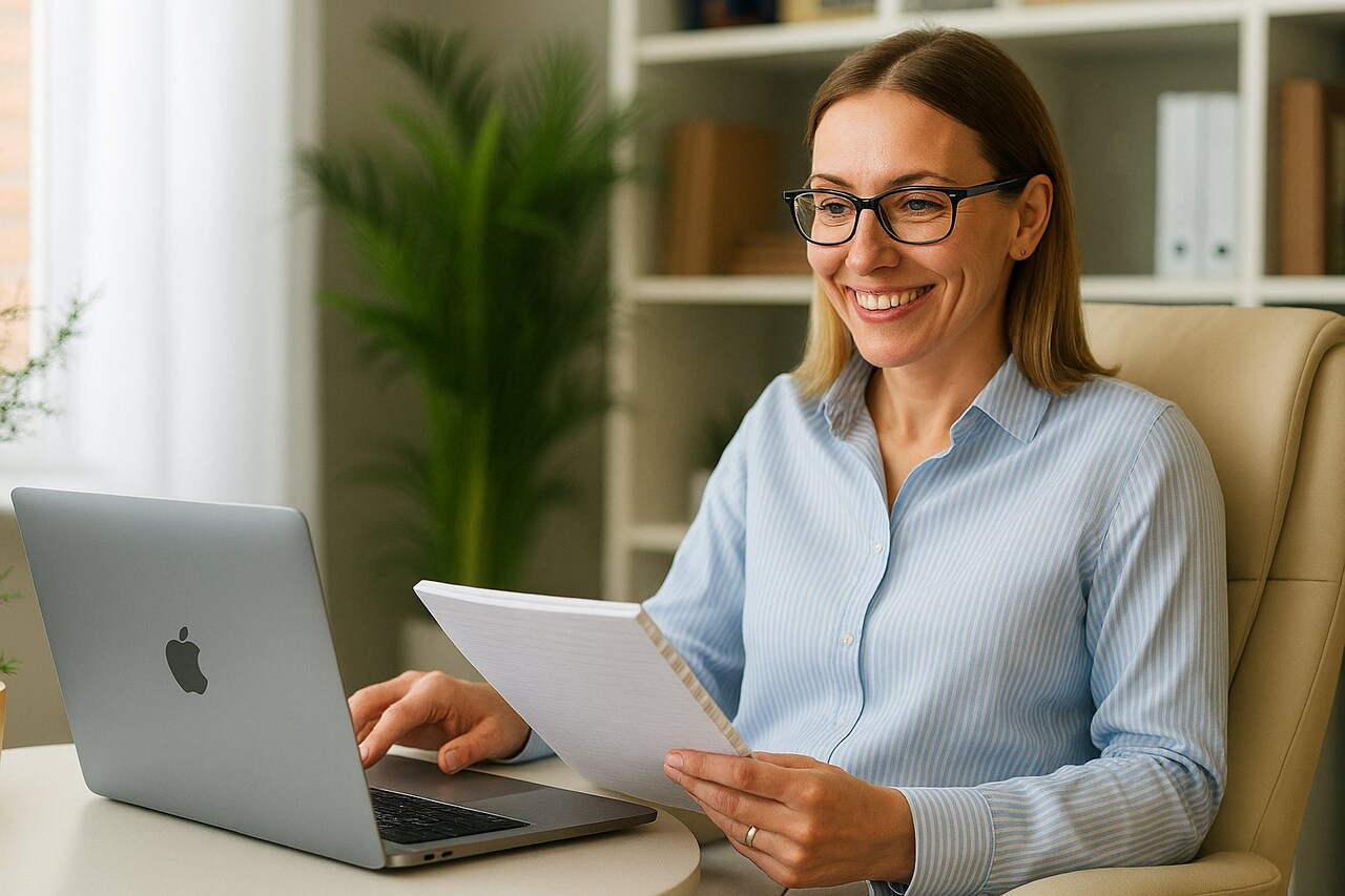 Uśmiechnięta psycholog online z Centrum MIND prowadząca sesję psychoterapii online
