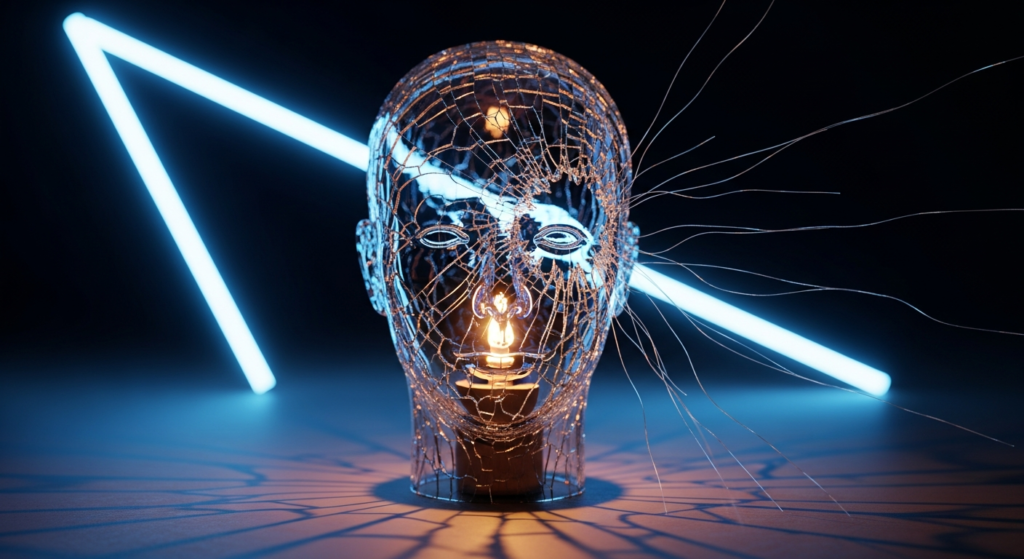 Neurologiczne skutki zdrady przedstawione jako pęknięta szklana głowa