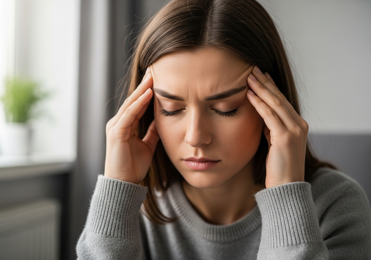 Kobieta odczuwająca skutki przeciążenia psychicznego w domu
