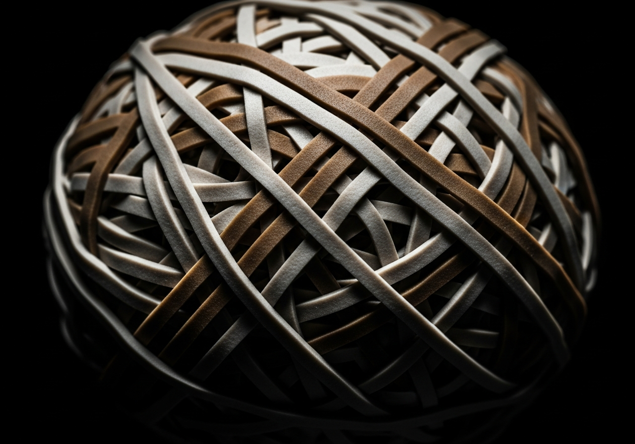 Skumulowany stres symbolizowany przez splątane gumki recepturki