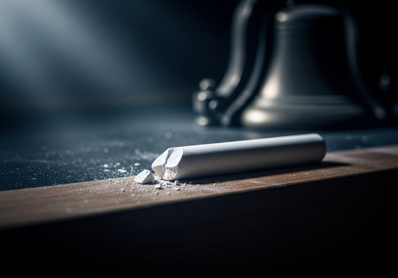 Złamana kreda na tablicy szkolnej symbolizująca wyczerpanie emocjonalne